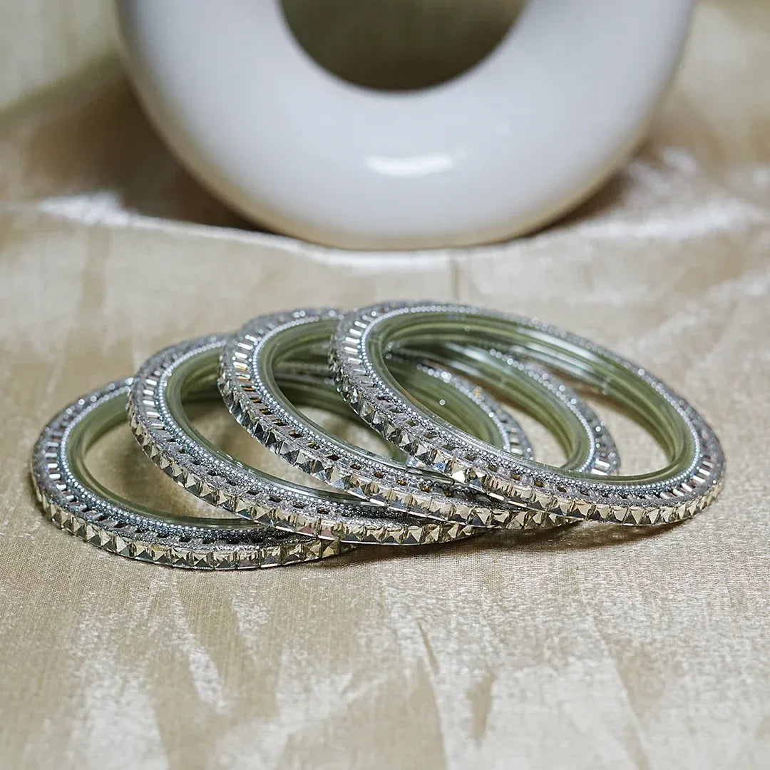 Designer Glass Kada Bangles | Stone Finish (Pack of 4) - The Golden Cascade